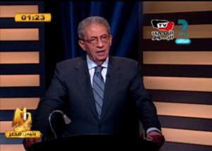 עמר מוסא באולפן העימות, אמש (צילום מתוך הטלוויזיה המצרית)