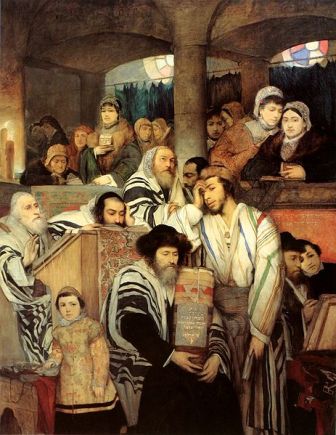 מתפללים בבית הכנסת ביום כיפור, ציור של מאוריציו גוטליב