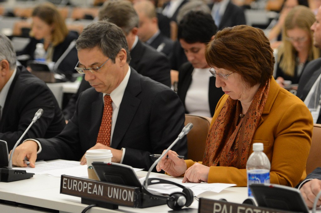 סגן שר החוץ דני אילון עם שרת החוץ של האיחוד האירופי קתרין אשטון, בכנס התורמות באו"ם (באדיבות לשכת סגן השר איילון)