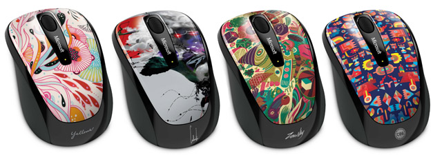 עכברים מעוצבים מסדרת Microsoft Wireless Mobile Mouse 3500. מעצבים משמאל לימין: ילנה ג'יימס, קאלווין הו, דיינה מקלור וזאנסקי. צילומים: יח"ץ