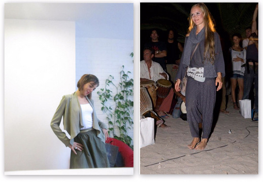 מראה השכבות. משמאל: כרמית גלילי; מימין: תצוגת אופנה שנערכה על החוף באיביזה. צילומים: יח