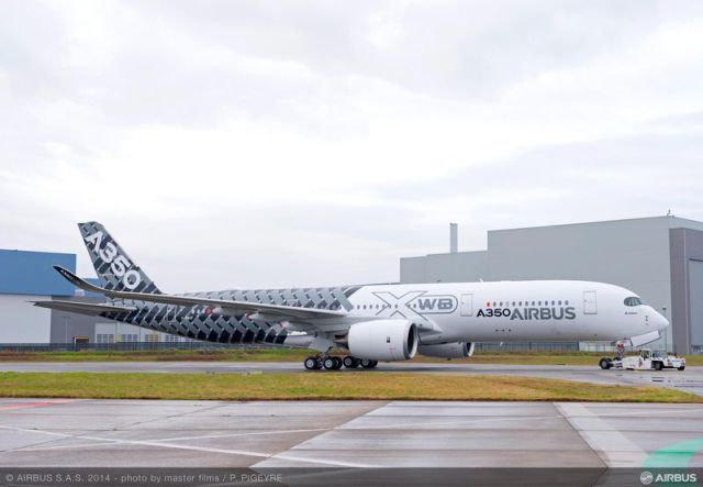 מטוס איירבס A350XWB MSN2 בעת שנחשף ביום חמישי בטולוז
