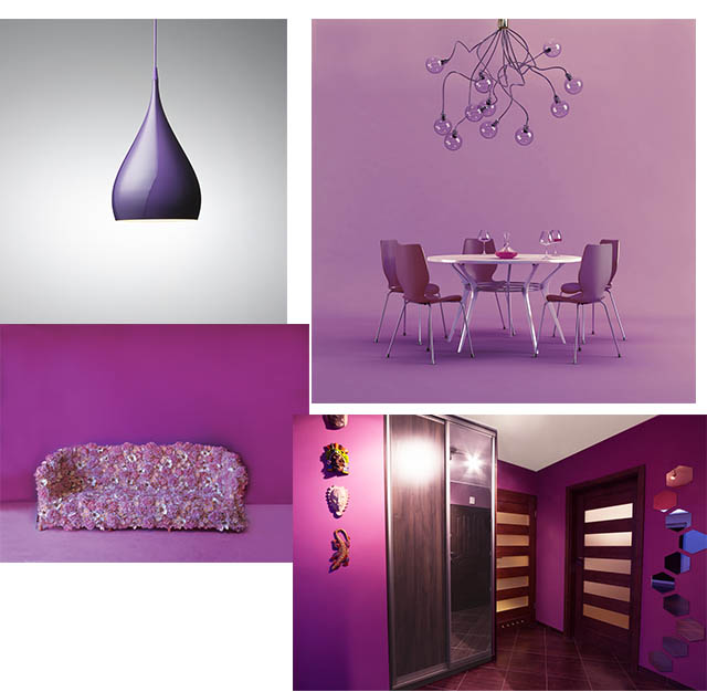 סחלב קורן גם בעיצוב הבית: דוגמאות לשילוב סגולים של "נירלט"; משמאל למעלה: מנורה - Naken Interior, UK; צילומים: יח"ץ