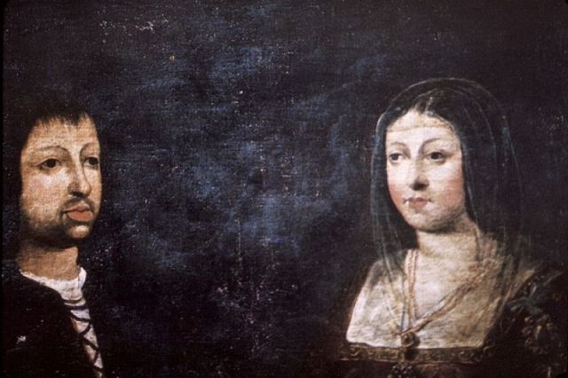 ציור של פרדיננד ואיזבלה - מלכי ספרד בעת גירוש יהודי ספרד (ציור של אוגוסטינס דה מרדיגל)