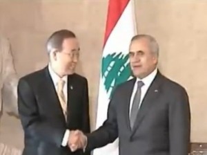 מזכ"ל האו"ם בפגישה עם נשיא לבנון, מישל סלימאן, בשבוע שעבר