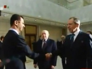 שר החוץ הרוסי סרגיי לברוב, בפגישה עם הנשיא אסד
