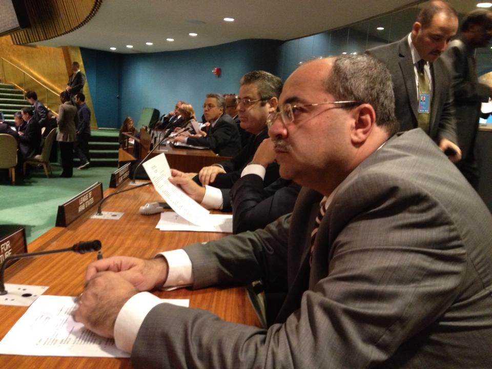 ח"כ אחמד טיבי באולם עצרת האו"ם (צילום: מעמוד הפייסבוק של ח"כ טיבי)