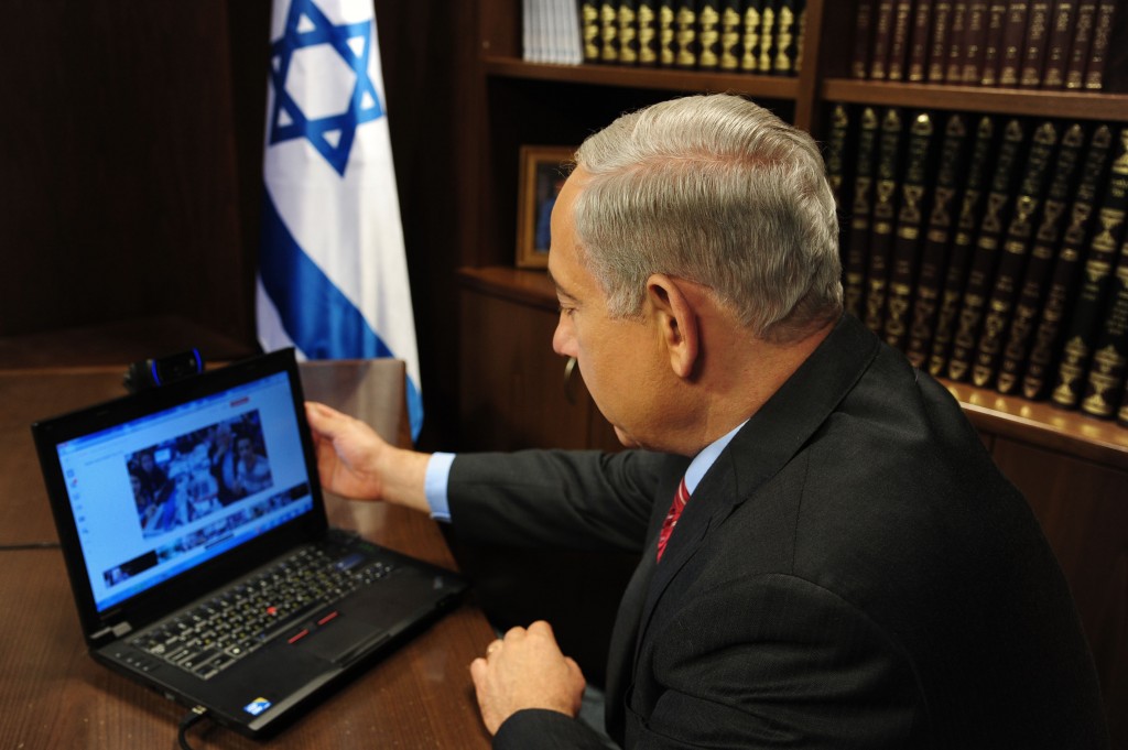 ראש הממשלה מודה בשיחת וידאו למתנדבי ומתנדבות ההסברה של ישראל. (צילום: קובי גדעון/לע"מ)