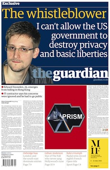סנודן מקשט את שער עיתון הגרדיאן הבריטי