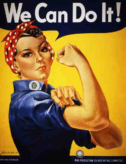 פוסטר מתקופת מלחמת העולם השנייה הקורא לנשים להתגייס ולעבוד (ויקימדיה)