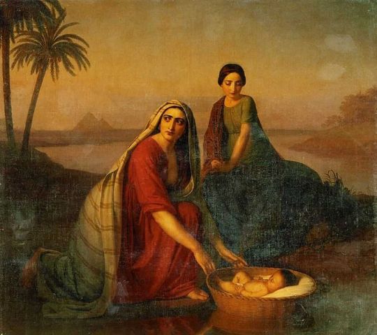 יוכבד ומרים מחביאות את משה בתיבה בין קני הסוף (אלכסיי טיראנוב, 1839)