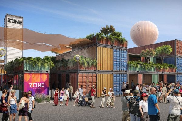 facade of a container hotel in Eilat is a totem simulation